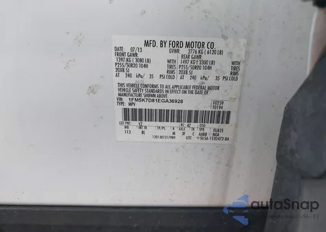 2014 Ford Explorer Xlt from USA, damaged, VIN 1FM5K7D81EGA36928